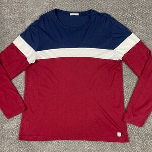 Marine Layer Jacob Long Sleeve Crew Tee T Shirt Men's Large Blue White Red